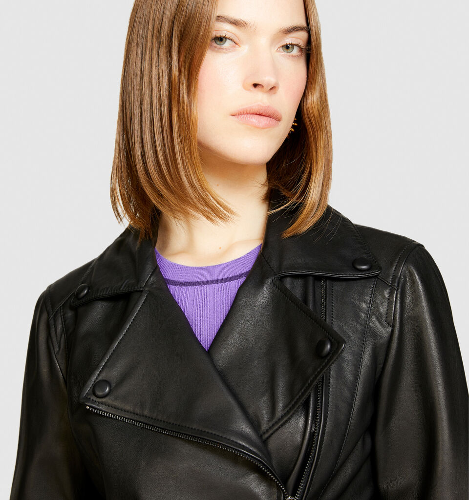 100% leather biker jacket - women's jackets - Black | Sisley image number 5